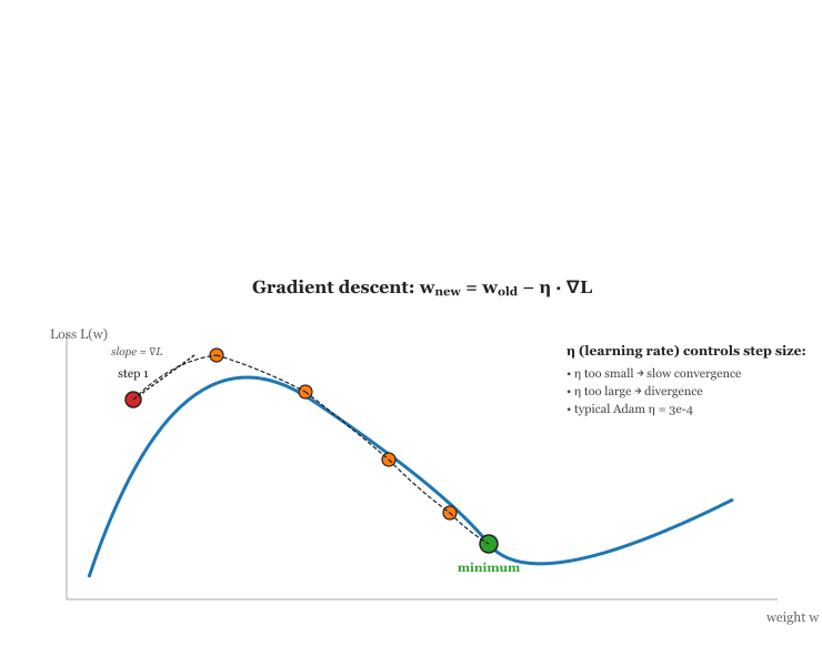 η (learning rate) controls step size: