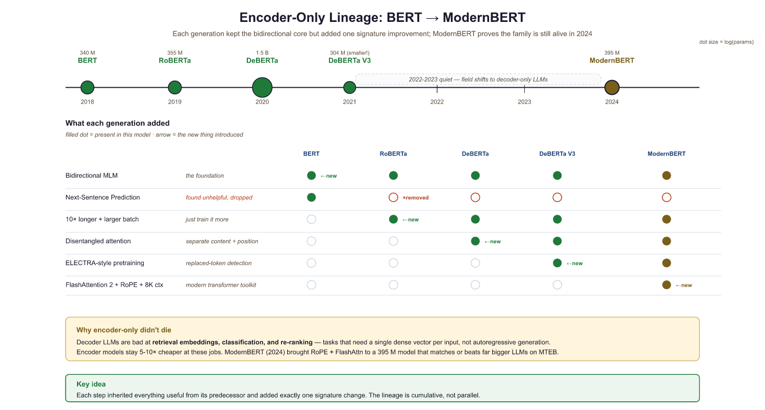 Encoder-only model evolution from BERT to ModernBERT